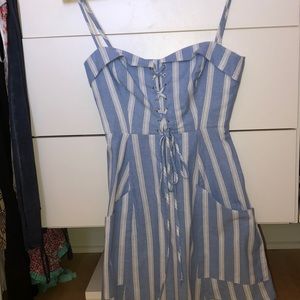 Reformation blue and white striped dress linen